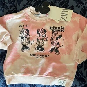 Zara Girls Minnie Mouse Disney French Terry crew Neck NWT